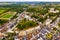 Aerial view of Loches overlooking fortified royal Chateau, France