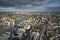 Aerial view of London with with tilt shift model village effect