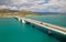 Aerial view of a long bridge above a sea, island Ciovo in Croatia