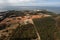 Aerial view of Long Island Point fractional Plant and crude storage tank farm with view to jetty