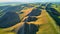 Aerial View of the Long Mountains Ridge. The beginning of the Ural mountains. Orenburg region.