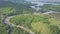 Aerial View Long River Flows into Lake against Jungles