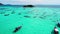 Aerial view of Long tail boats floating on the beautiful transparent sea at Ko Lipe in Thailand