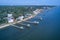 Aerial view looking at the docks along the waterfront at Southport NC.