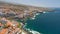 Aerial view of Los Gigantes Cliffs on Tenerife, drone shot from above, Canarias islands, Spain