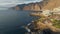 Aerial view of Los Gigantes restort on Tenerife Canary island. Flying over magnificent hotels, villas and natural pool