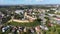 Aerial view of The Lubart Castle in Lutsk. Camera Tracking from left to right.