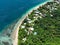 Aerial view of lush island showing tropical lving in the Torres Strait,