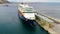 Aerial view of a luxury cruise docked in the port of Alicante, Spain.