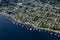 Aerial view on the luxury homes in a beautiful neighborhood by the ocean