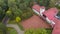 Aerial view of luxury hotel with villas in forest. Luxurious villa, pavilion in forest. Resort complex in forest