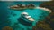 Aerial view of luxury yacht in turquoise sea. Aerial view of luxury yacht in the sea.