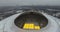 Aerial view of Luzhniki Stadium roof and Moscow winter cityscape, Russia