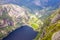 Aerial View of Lysefjord and Lysebotn from the mountain Kjerag, in Forsand municipality.