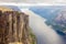 Aerial view of Lysefjorden from the mountain Kjerag, in Forsand municipality in Rogaland county, Norway.