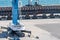 Aerial view of machineries and steel coils in the port of Setubal