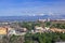 Aerial view of Madrid with Guadarrama Mountains on background