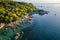 Aerial view of Mae Haad Beach and pier in koh Tao, Thailand