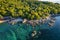 Aerial view of Mae Haad Beach and pier in koh Tao, Thailand