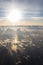 Aerial view of magic clouds during sunrise, shadow of clouds on the sea, sky view 