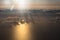 Aerial view of magic clouds during sunrise, shadow of clouds on the sea, sky view