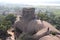 Aerial view of Mahishasuramardini Mandapa and Olakkannesvara Temple at Mahabalipuram in Tamil Nadu, India