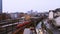 Aerial view of the main train station in Mainz, Germany in the morning