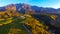 Aerial view of the majestic Mount Kinabalu with beautiful sunrise Kundasang,Sabah,Borneo. Mount Kinabalu view during sunrise momen