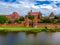 Aerial view of Malbork Teutonic order castle and fortress in Poland