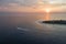 Aerial view on Maldivian island during the sunset