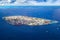 Aerial view on male the capital city of maldives. overcrowded island in the indian ocean  blue ocean sea background