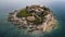 Aerial view of Mamula island, Rondina. Fort Mamula. Bay of Kotor. Montenegro