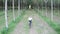 Aerial view of man on electric bicycle in the forest