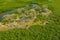 Aerial view of mangrove forest in Gambia. Photo made by drone from above. Africa Natural Landscape