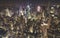 Aerial view of Manhattan cityscape at a hazy night, New York City, USA