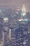 Aerial view of Manhattan at hazy night, color toning applied, New York City, USA