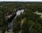 Aerial view marble canyon Ruskeala. old quarry stone mining of stones. boats