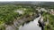 Aerial view marble canyon Ruskeala. old quarry stone mining of stones. boats