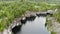 Aerial view marble canyon Ruskeala. old quarry stone mining of stones. boats