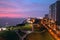 Aerial view of Maria Reiche Park at sunset with scenic seascape