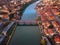 Aerial view of Maribor city in Slovenia on the banks of Drava river. Scenic landscape