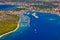 Aerial view of marina in the Adriatic sea, Rogoznica, Croatia