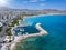 Aerial view of the marina and beach at Varkiza, south Athens luxury suburb