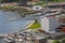 Aerial view of marina and Scandic hotel in Namsos, Norway