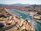 Aerial view of Marseille pier - Vieux Port, Saint Jean castle, a