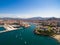 Aerial view of Marseille pier - Vieux Port, Saint Jean castle, a