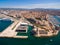 Aerial view of Marseille pier - Vieux Port, Saint Jean castle, a