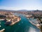 Aerial view of Marseille pier - Vieux Port, Saint Jean castle, a