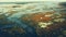 Aerial View Of Marshlands: Earth Tone Palette And Retro Filters