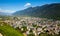 Aerial view of Martigny cityscape in Swiss Alps in summer